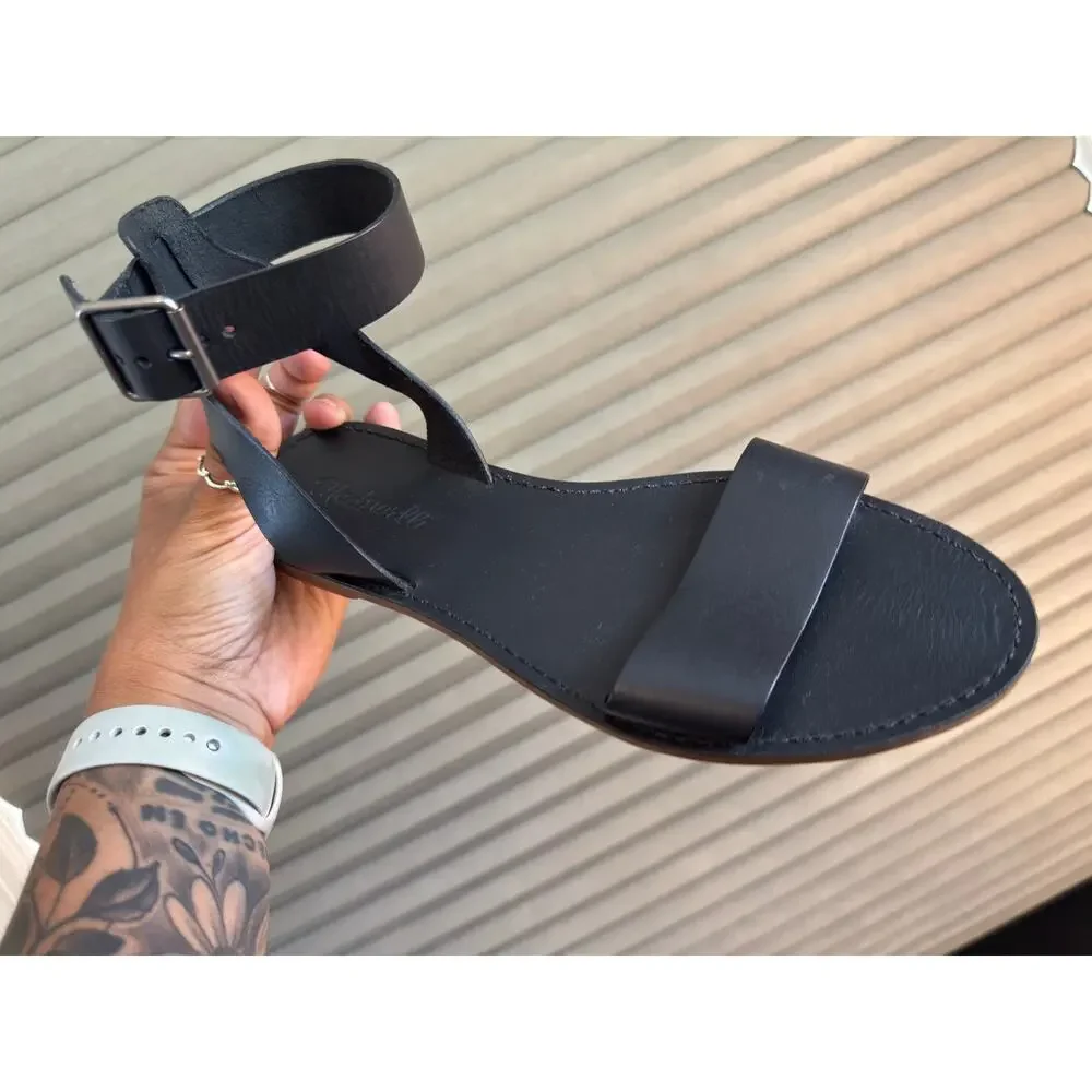 Madewell Black Leather Ankle Strap Flat Sandals Women’s 8.5 Strappy